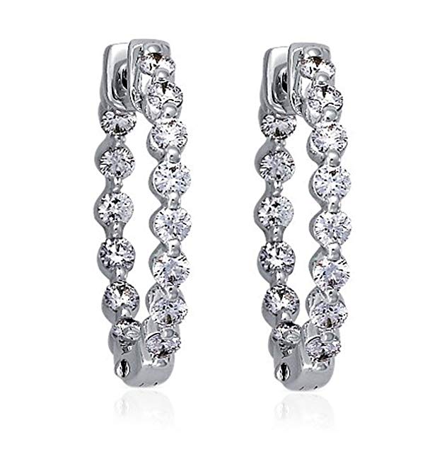 2.00 ct Ladies Round Cut Diamond Hoop Huggie Earrings