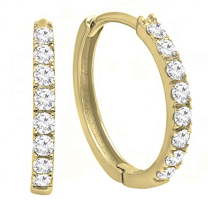 0.45 Carat (ctw) 10K Gold Round Cut White Diamond Huggie Hoop Earrings 1/2 CT