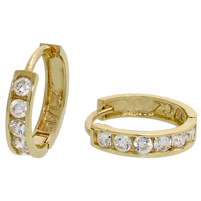 10k Gold Hoop Earrings w/ CZ Stones, 1/2 in. (13mm) diameter