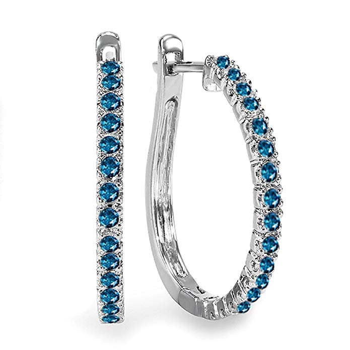 0.50 Carat (ctw) 14k White Gold Ladies Hoop Earrings 1/2 CT