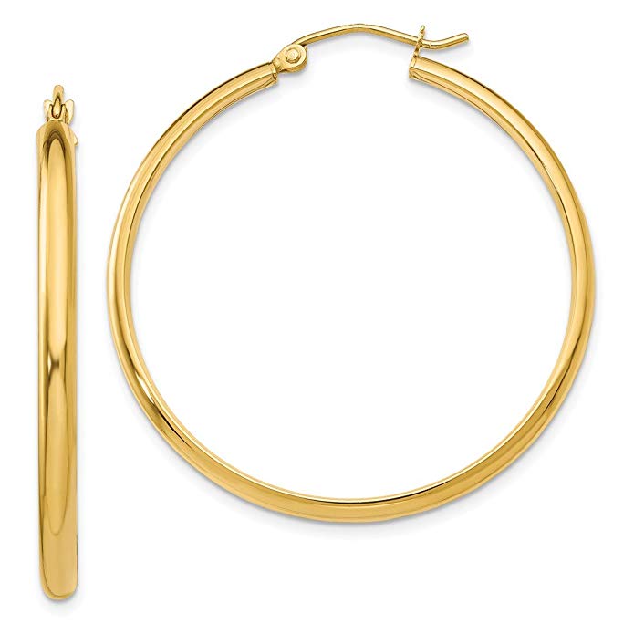 14kt Yellow Gold Hoop Earrings Ear Hoops Set Round Classic Fine Jewelry For Women Gift Set