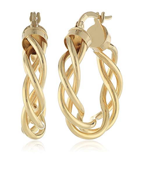 14k Yellow Gold Italian Fancy Woven Tube 15 mm Hoop Earrings