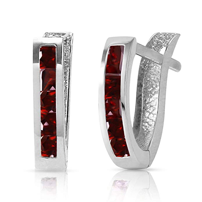 1.3 Carat 14k Solid White Gold Oval Huggie Earrings Garnet