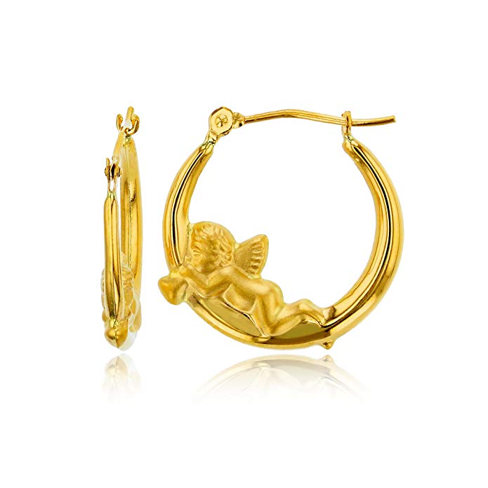 Decadence Women's 14k Yellow Gold Cherub Hoop Earrings