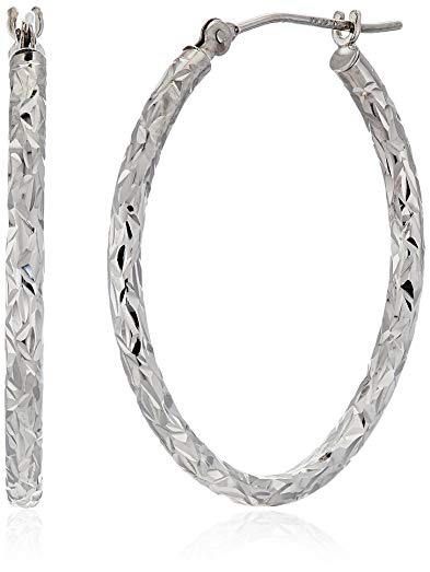 10k White Gold Small Oval Hoop Earrings