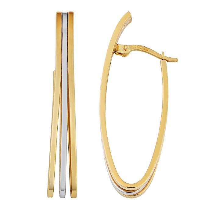 14k Two-tone Gold 3-row U-shaped Hoop Earrings