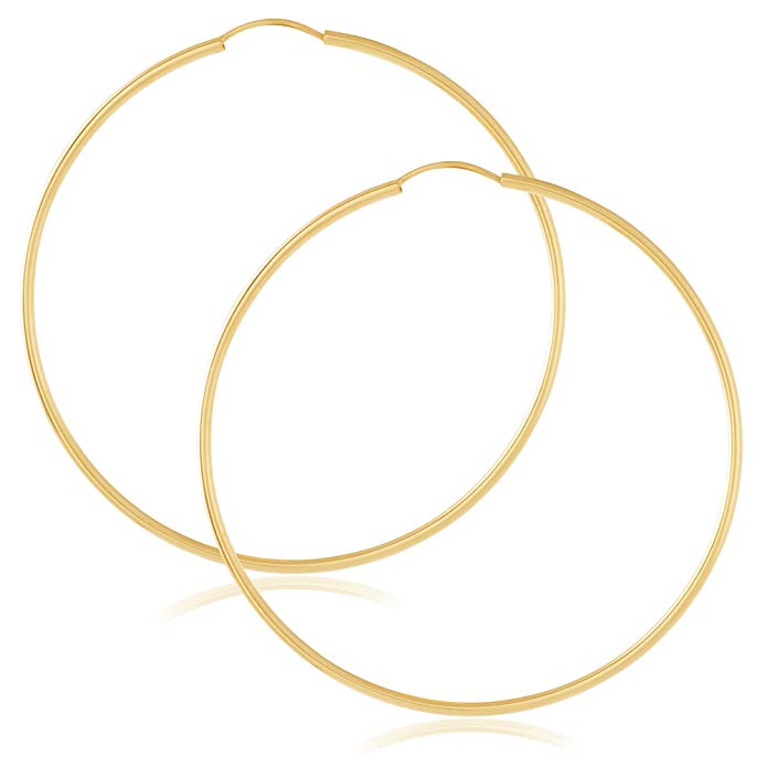 14k Yellow Gold Women's Endless Tube Hoop Earrings 1mm-1.5mm Thick 10mm - 60mm Diameter