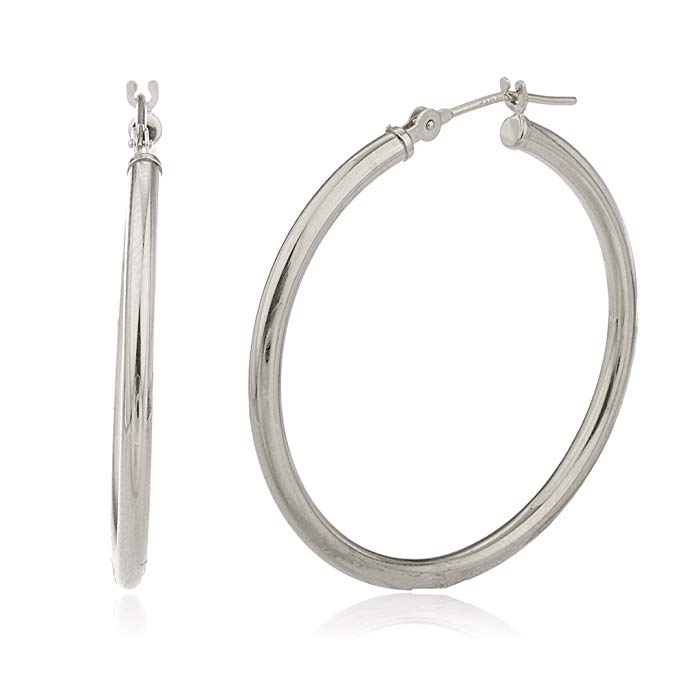 10k White Gold 2mm Basic Pin Catch Hoop Earrings