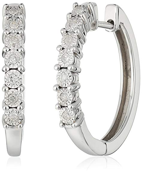 Sterling Silver White Diamond Hoop Earrings (1/10cttw, J-K Color, I2-I3 Clarity)