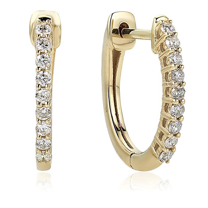 Diamond 1/4 ct Oval Hoop Earrings in 10K Yellow Gold