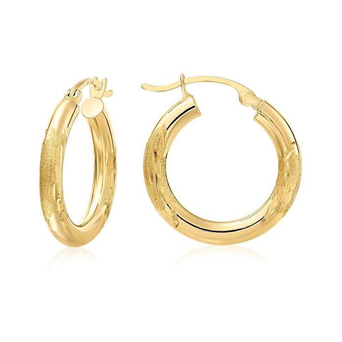 MCS Jewelry 14 Karat Yellow Gold Diamond-Cut Hoop Earrings (Diameter: 20mm)