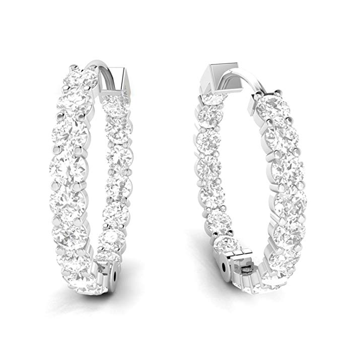 Panache Exports Hoop Earrings 18K White Gold Fn 925 Sterling Silver Swarovski Zirconia Earrings