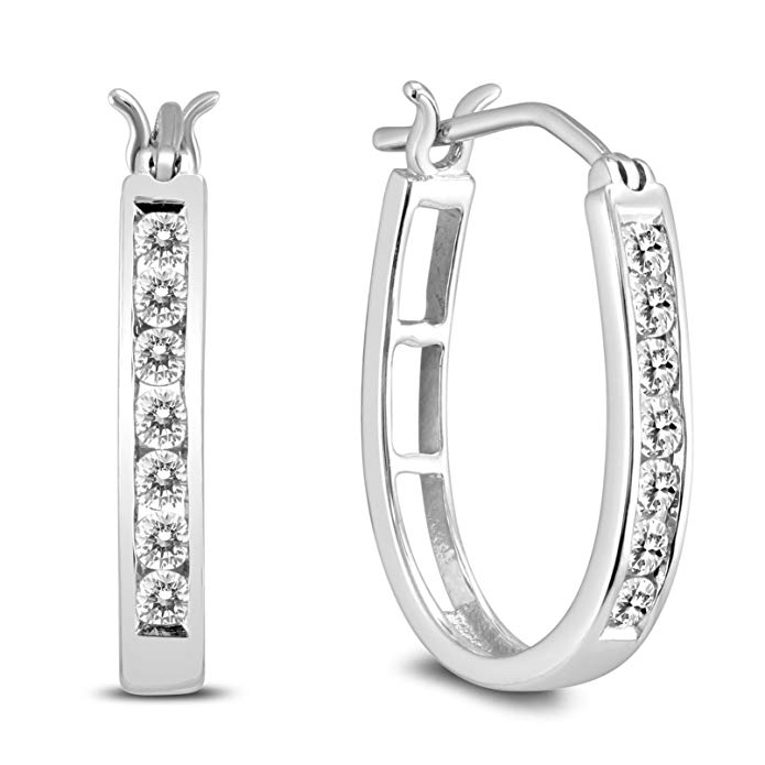 AGS Certified 1/2 Carat TW Diamond Hoop Earrings in 10k White Gold (K-L Color, I2-I3 Clarity)