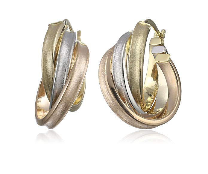 14k Gold Tri-Color Hoop Earrings