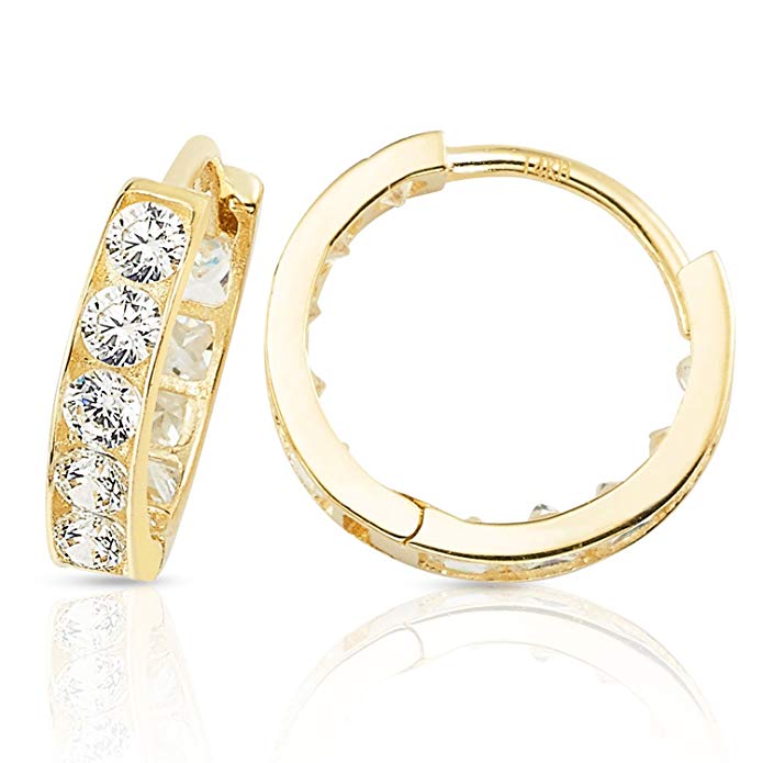 Small CZ Huggie Hoop Earrings in 14K Yellow Gold