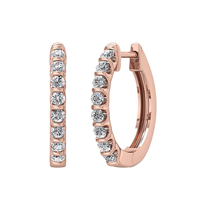 10k Gold Round Diamond Bar Set Hoop & Huggies Earring (0.29 Carat) - IGI Certified