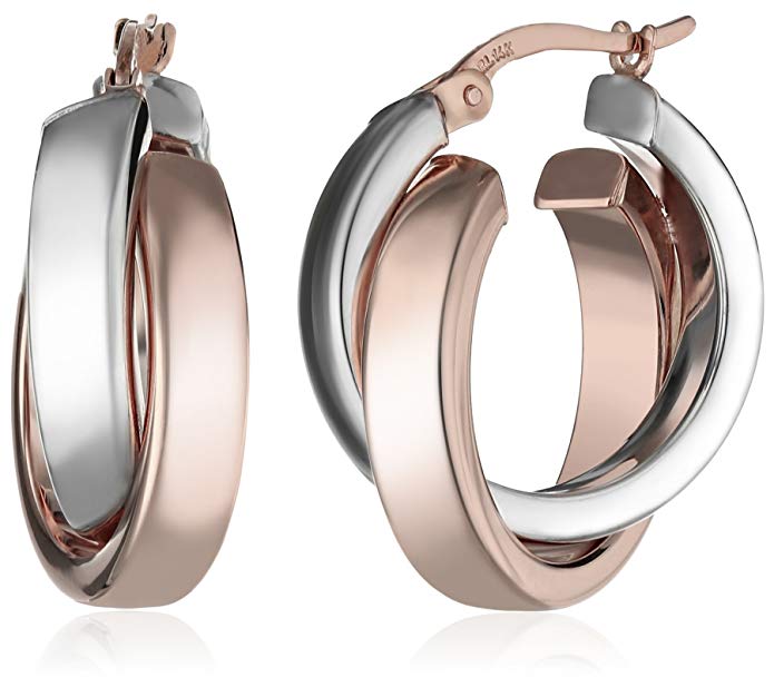 14k Gold Satin Polished Crossover Hoop Earrings