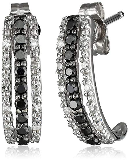 14k White Gold Black and White Diamond Hoop Earrings