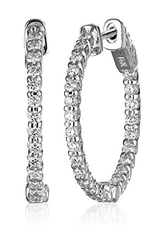 14kt White Gold Diamond Inside and Outside Lucida Set Hoops, 1.5 cttw (H-I Color, I1Clarity)