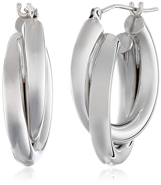 14k White Gold Double Tube Hoop Earrings