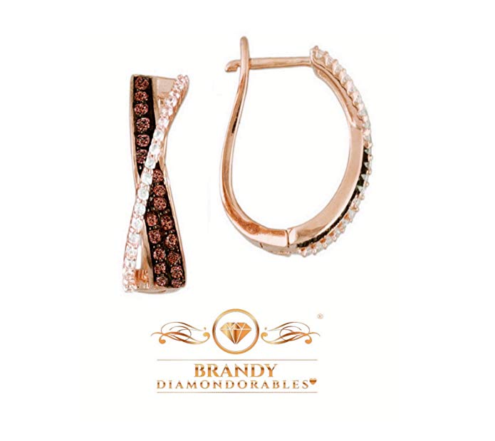 Brandy Diamondorables Chocolate Brown 18k Rose Gold Silver Beautiful Crossover Earrings 1.00 Ctw.