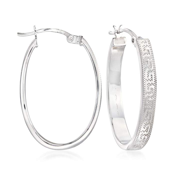 Ross-Simons Sterling Silver Greek Key Oval Hoop Earrings