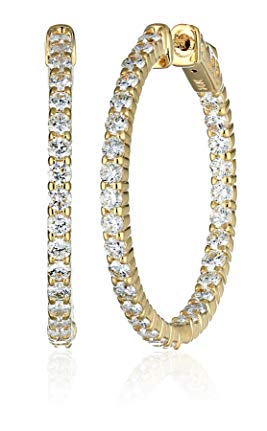 14kt Yellow Gold Diamond Inside and Outside Shared-Prong Hoops, 3 cttw (H-I Color, I1Clarity)