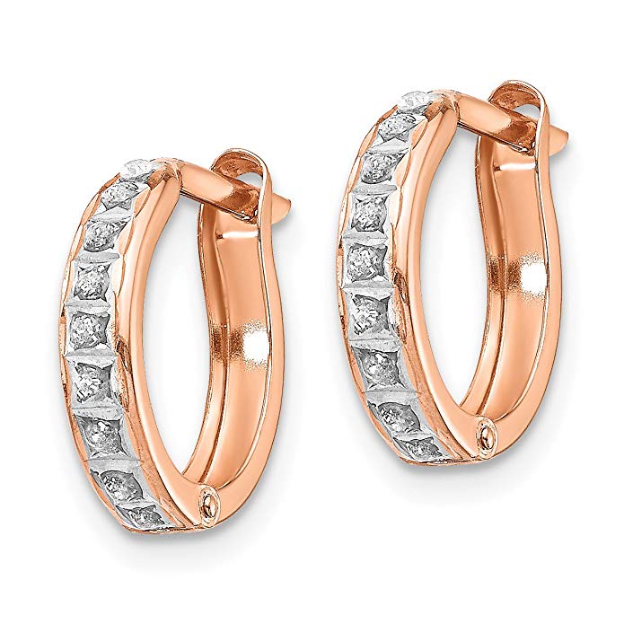 14k Rose Gold Diamond Round Hinged Hoop Earrings w/Gift Box (0.5IN Diameter)