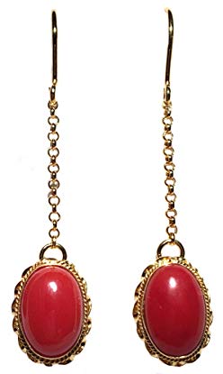 Coral Earrings, Natural Italian Coral, French Wire Sterling Silver 18K Yellow Gold Overlay