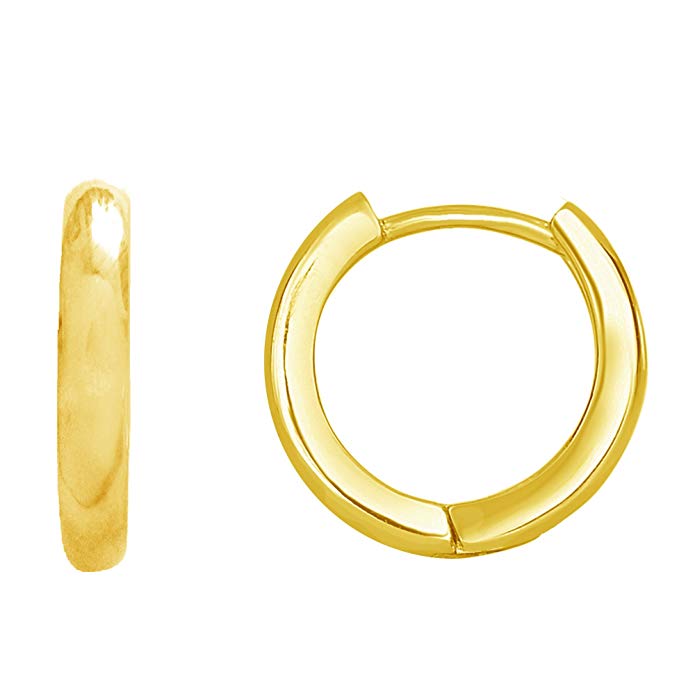 14k Solid Gold Huggies Earrings Hoops 2mm x 13mm (Yellow, White, or Pink)