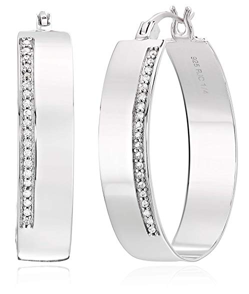 1/4 CT Diamond Hoop Earrings .925 Sterling Silver