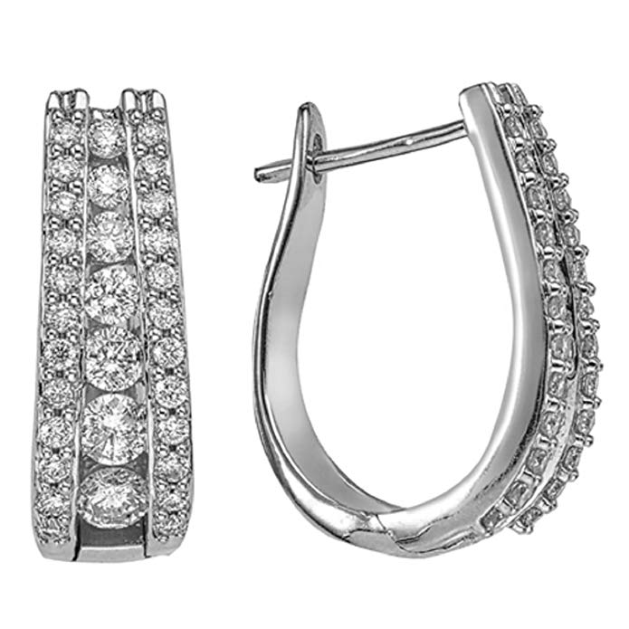 Diamond Clip on Hoop Earrings in 14K White Gold (1.50 carats, H-I I1)