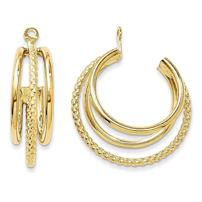 14k Polished and Twisted Triple Hoop Earrings Jackets - 3/8