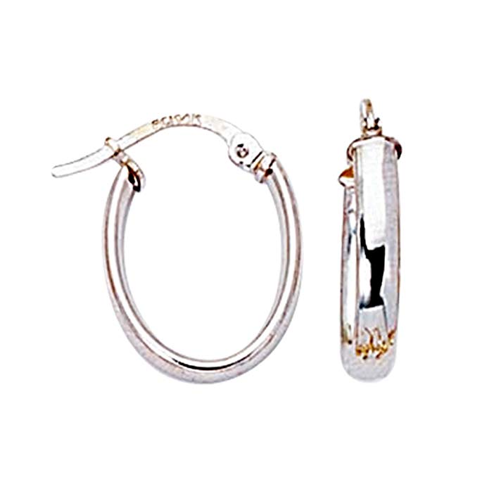 14k White Gold Oval Hoop Earrings, Diameter 12mm