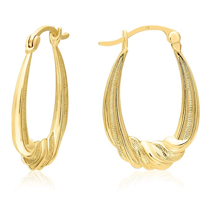 MCS Jewelry 14 Karat Yellow Gold Swirled Hoop Earrings 35 mm