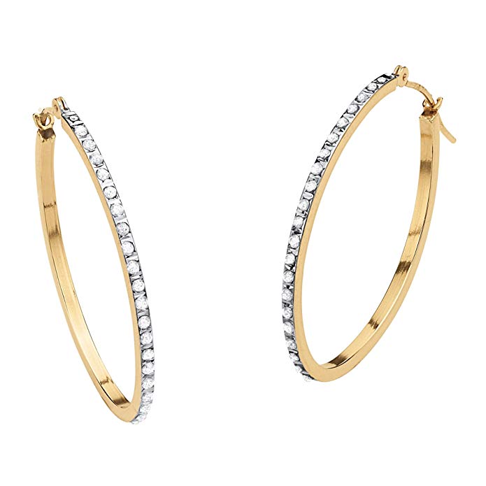 White Diamond Accent 14k Yellow Gold Diamond Fascination Hoop Earrings (32mm)