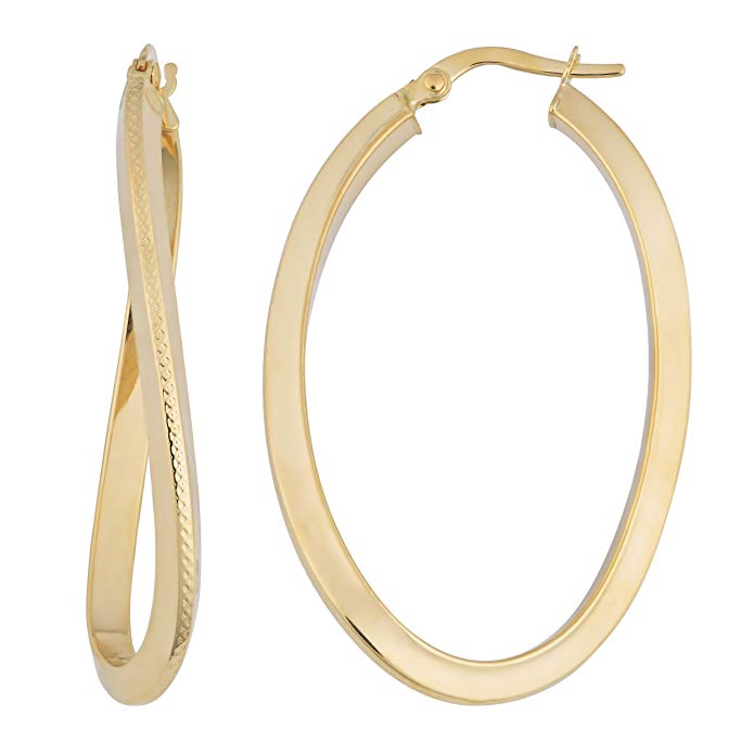 18k Yellow Gold Twist Oval Hoop Earrings, 1.6