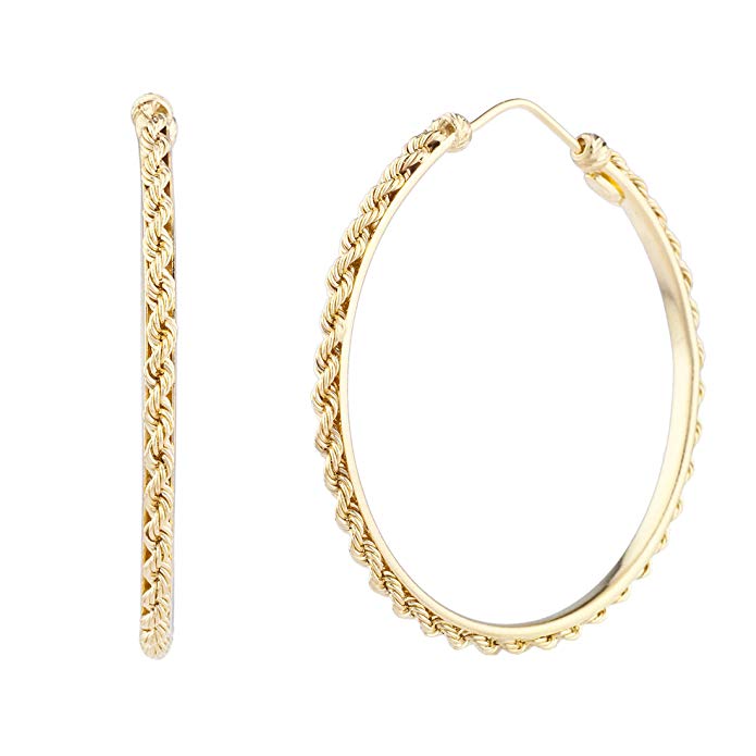 Women's 14k Yellow Gold Rope Large Hoop Earrings, One Size