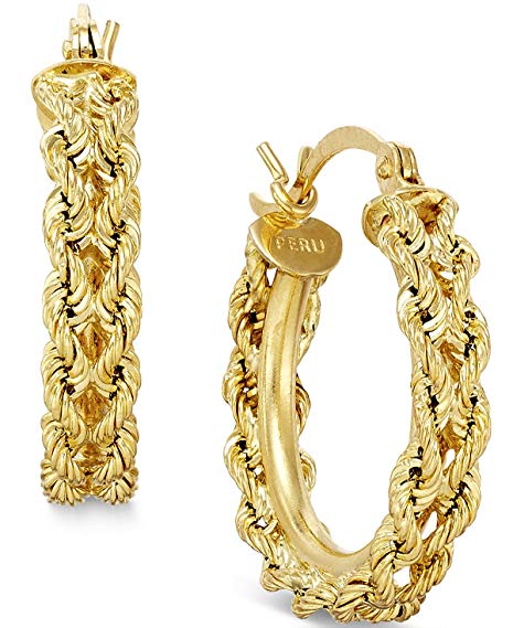 14K Yellow Gold Rope Chain Hoop Earrings