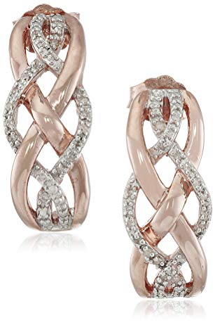 14K Rose Gold over Sterling Silver Diamond Crossover Hoop Earrings (1/10 cttw)