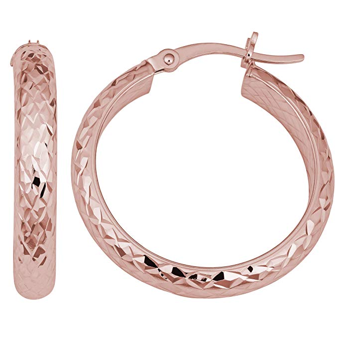 14k Gold Diamond-cut Round Hoop Earrings (yellow gold or rose gold)