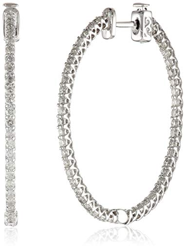 14k White Gold Diamond Inside and Outside Lucida Set Oval Hoops, 2 cttw (H-I Color, I1 Clarity)