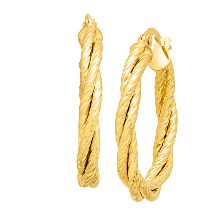 Just Gold Double Twist Oval Hoop Earrings in 14K Gold