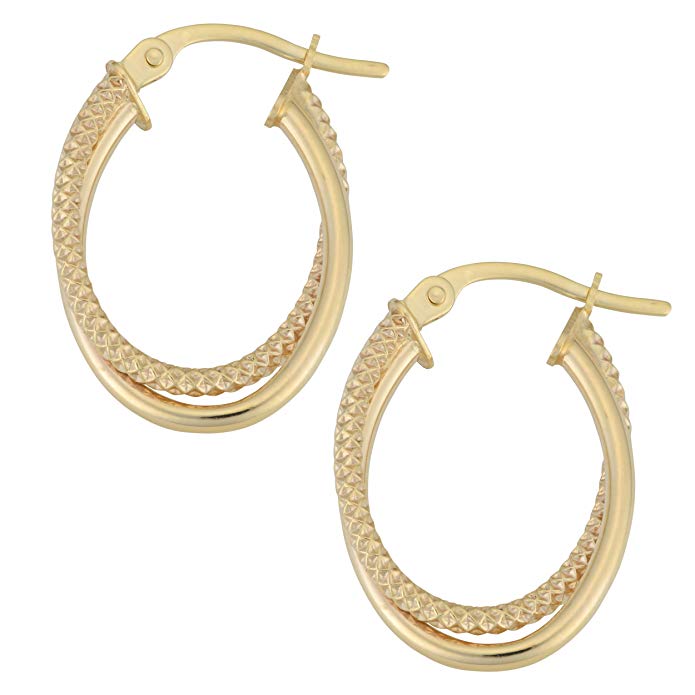 10k Yellow Gold Oval Double Hoop Earrings