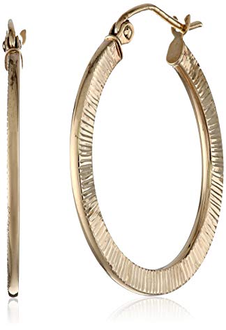 14k Yellow Gold Diamond-Cut and Polished Hoop Earrings