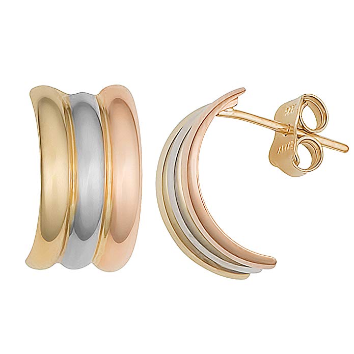 10k Tri-Color Gold High Polish Half Hoop Earrings