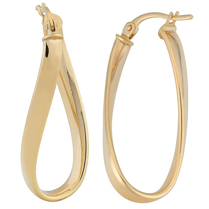 10k Yellow Gold 3x25mm Oval Twist Hoop Earrings