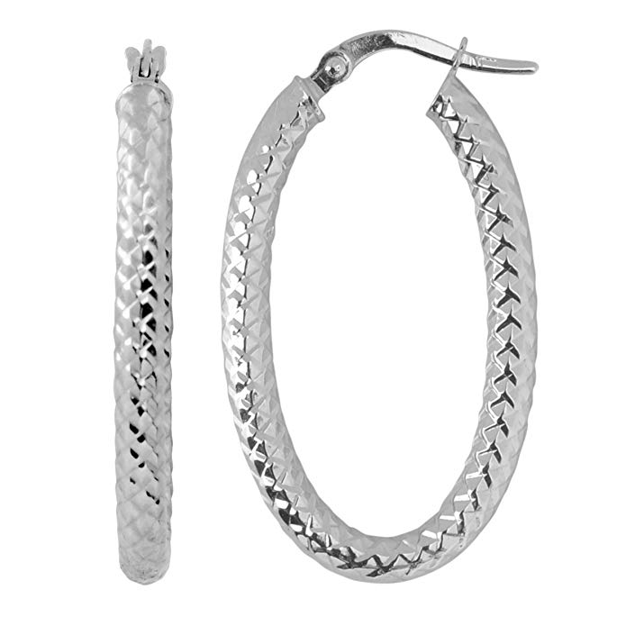 10k Gold Diamond-cut Oval Hoop Earrings