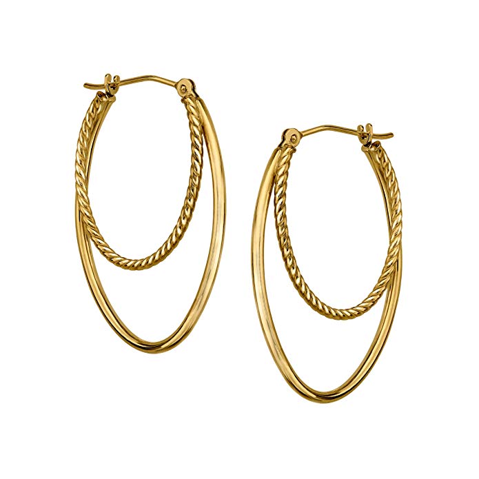 Just Gold Double Oval Hoop Earrings in 14K Gold