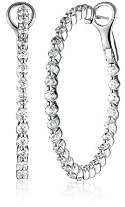 14k White Gold Diamond Inside-Outside Hoop Earrings (2 cttw, H-I Color, I1-I2 Clarity)